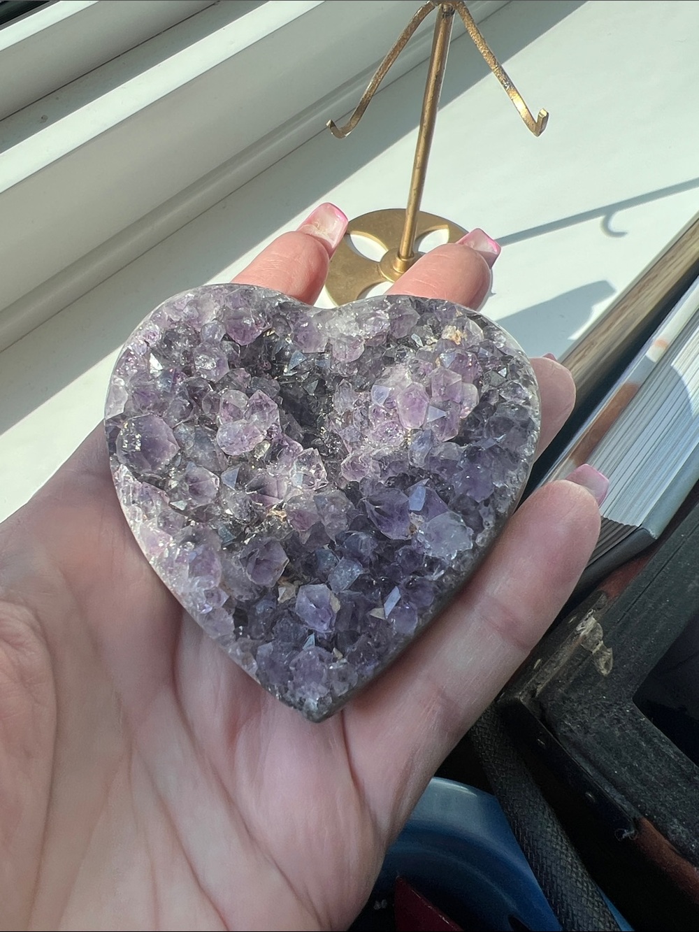 Heart-Shaped Amethyst Crystal Accent on Brass Stand - Purple - Picture 2 of 4